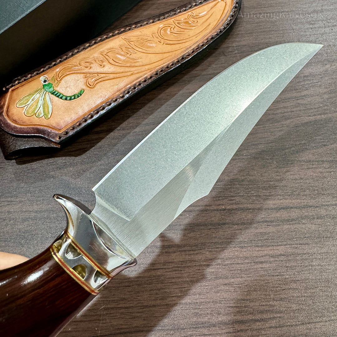 High Quality M390 Steel Bowie Knife Fixed Blade Ironwood Handle with Leather Sheath - AK-HT0853