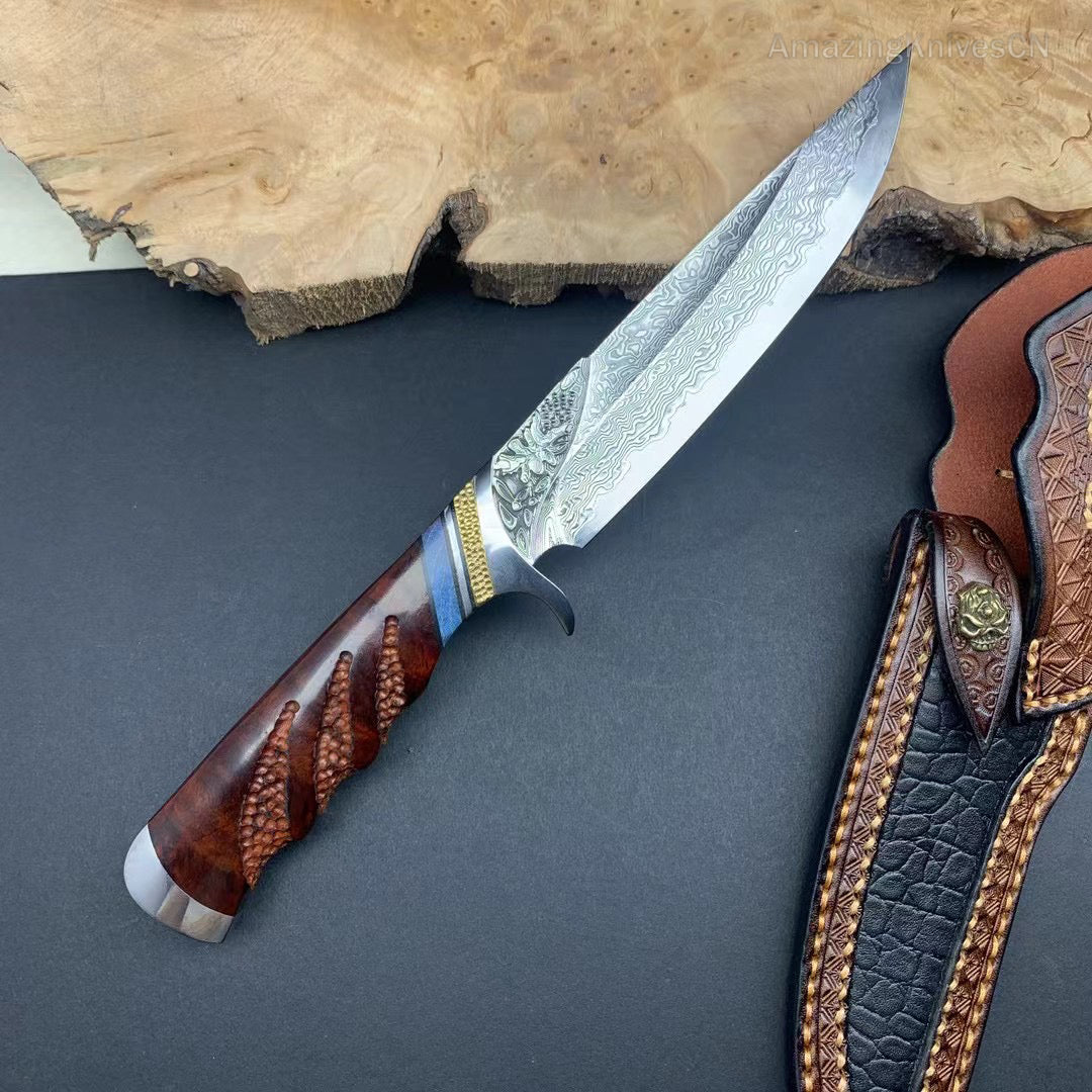 HANDCRAFTED FIXED BLADE JAPANESE VG10 DAMASCUS HUNTING KNIFE -AK-HT0410