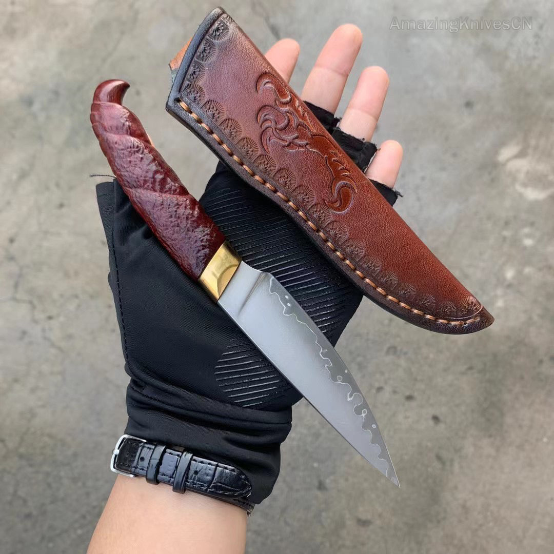 Collectible SKD-11 Steel Hunting Knife Fixed Blade Knife Bloodwood with Sheath - AK-HT0911