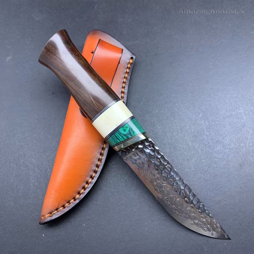 Vg10 Damascus Hunting Knife Fixed Blade Wood Handle with Sheath Camping Survival- AK-HT0367