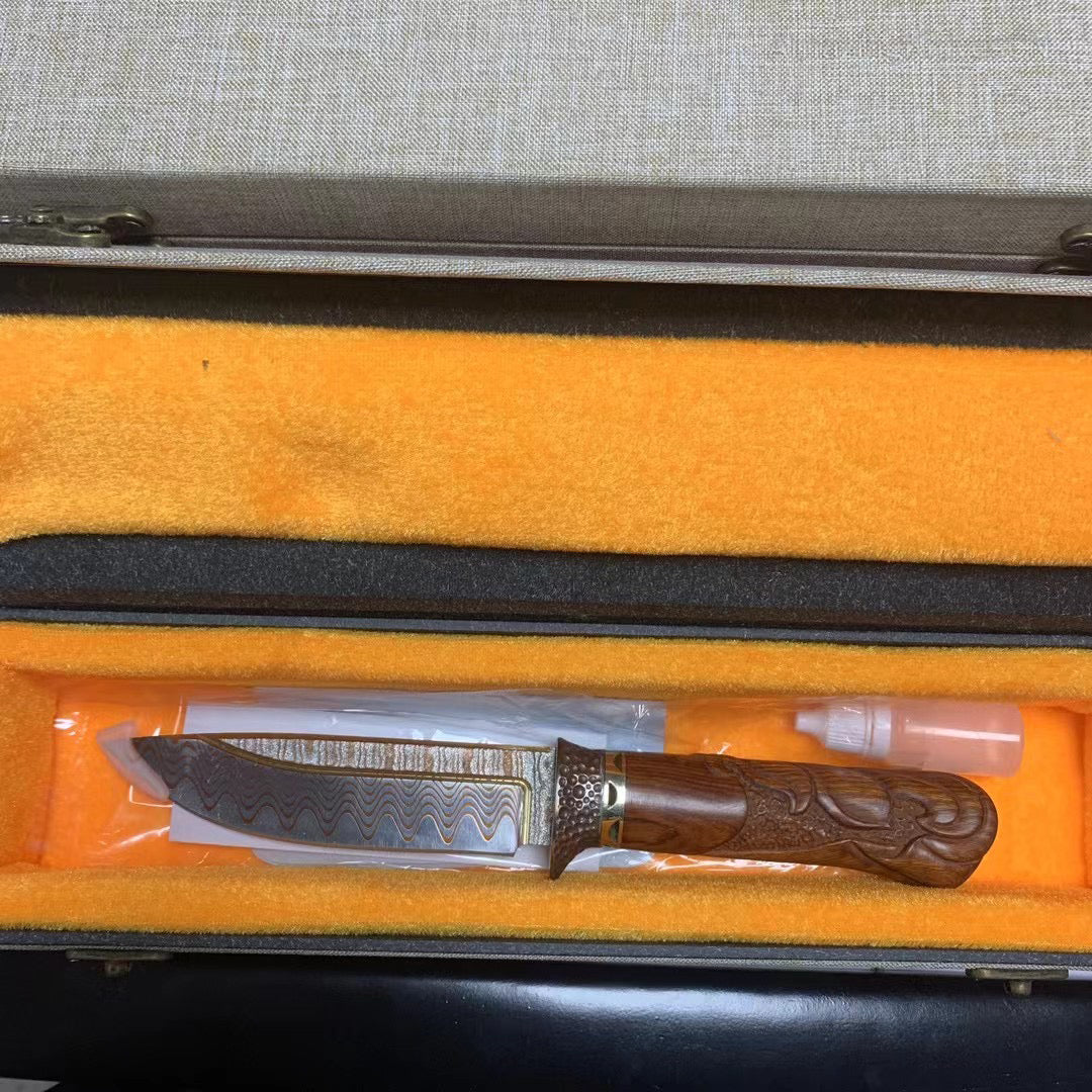 Collectible Handcrafted Copper Damascus Steel Knife Full Tang Desert Ironwood - AK-HT0910-1