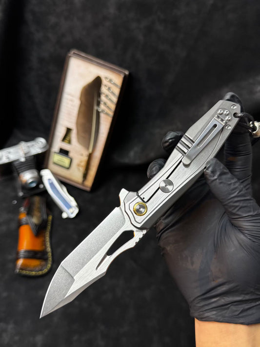 M390 Premium Folding Knife – Titanium Lightning Inlay - AK-HT0180