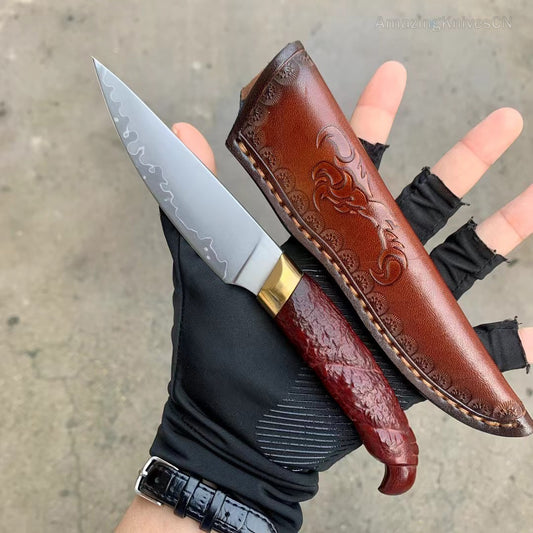 Collectible SKD-11 Steel Hunting Knife Fixed Blade Knife Bloodwood with Sheath - AK-HT0911