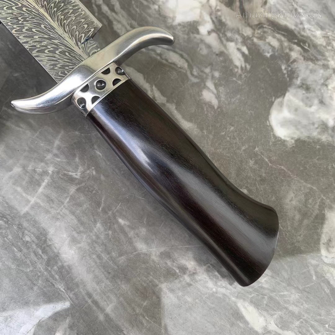 Stainless Steel Hunting Knife Feather Pattern Survival Fixed Blade Bowie - AK-HT0498-B