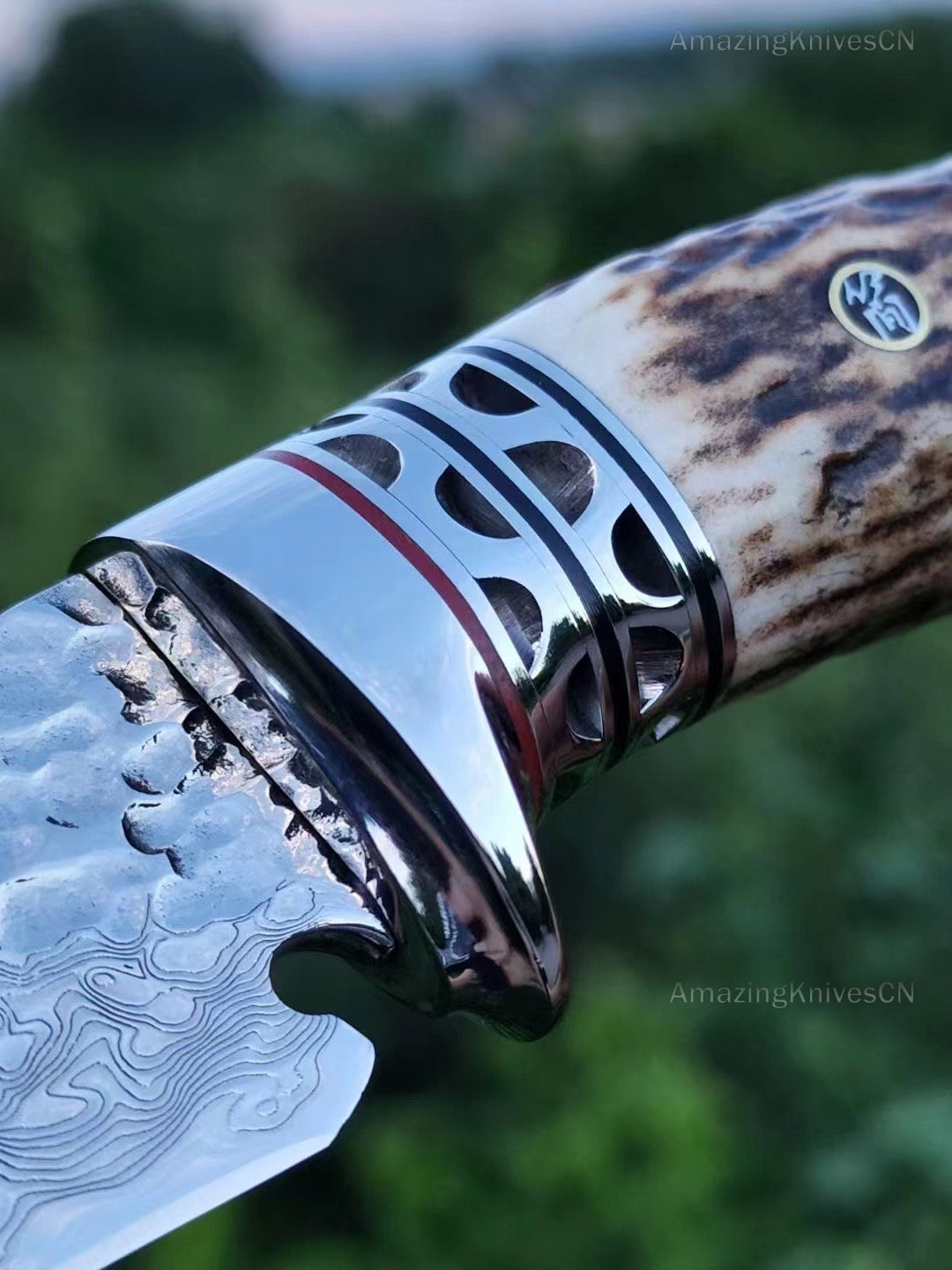 VG10 Damascus Survival knife Bowie Knife Hunting Knife Fixed Blade Stag Antler Sheath - AK-HT0915