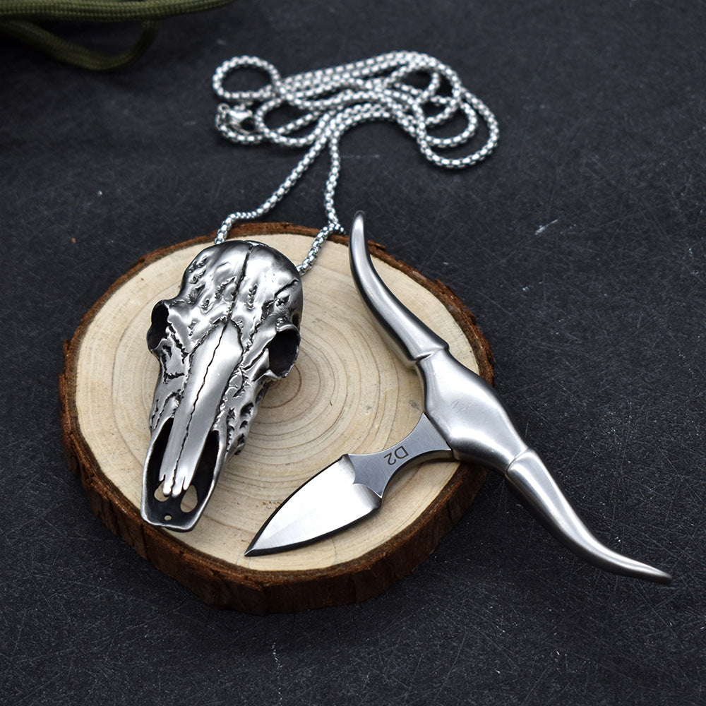 Collectible D2 Steel Pocket Knife Necklace Outdoor Survival Rescue Knife EDC - AK-HT0865