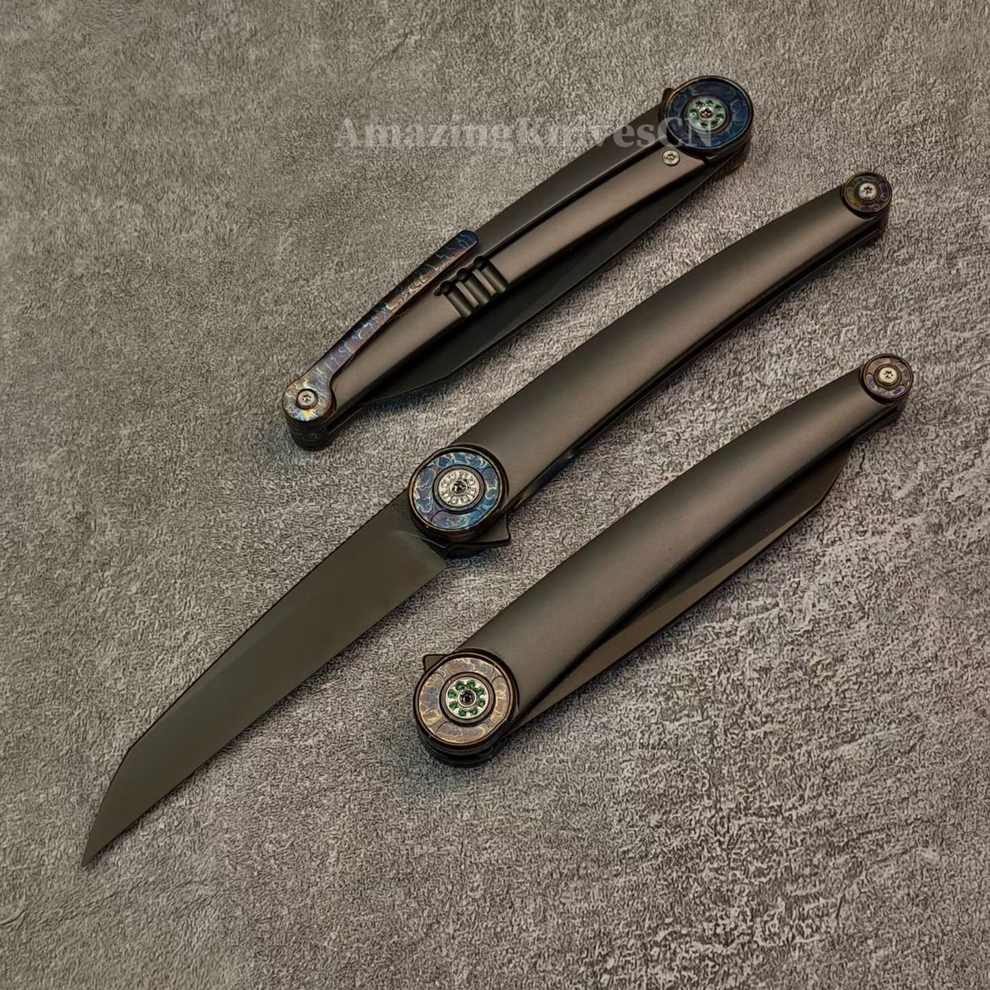 Japanese DC53 Steel Blade Pocket Knife Full Titanium Handle - AK-HT1014