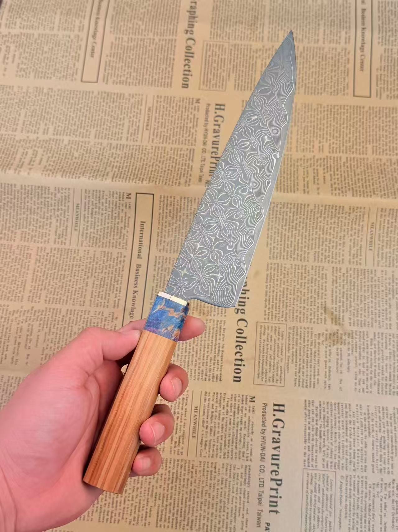 8-Inch Chef Knife Kiritsuke Powder Metallurgy VG10 Damascus Steel, Stabilized Olive Wood Handle - AK-DC1078
