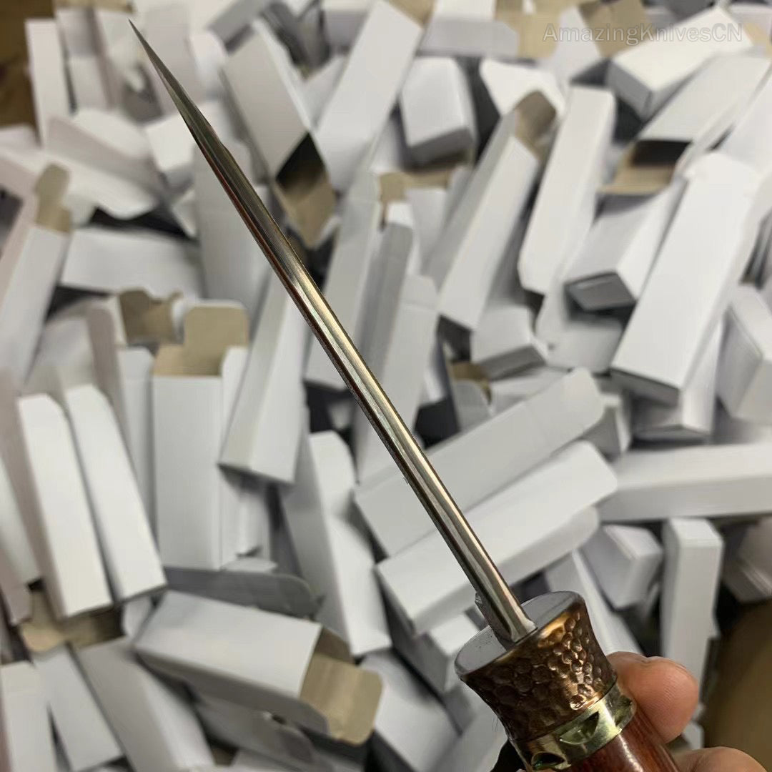 Collectible Handcrafted Copper Damascus Steel Knife Full Tang Desert Ironwood - AK-HT0910-2