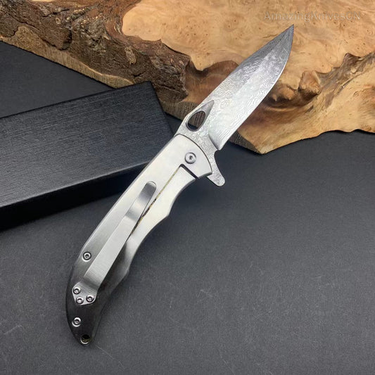 Handmade VG10 Damascus Steel Engraved Pocket Knife Folding Knives Clip Rescue - AK-HT0929