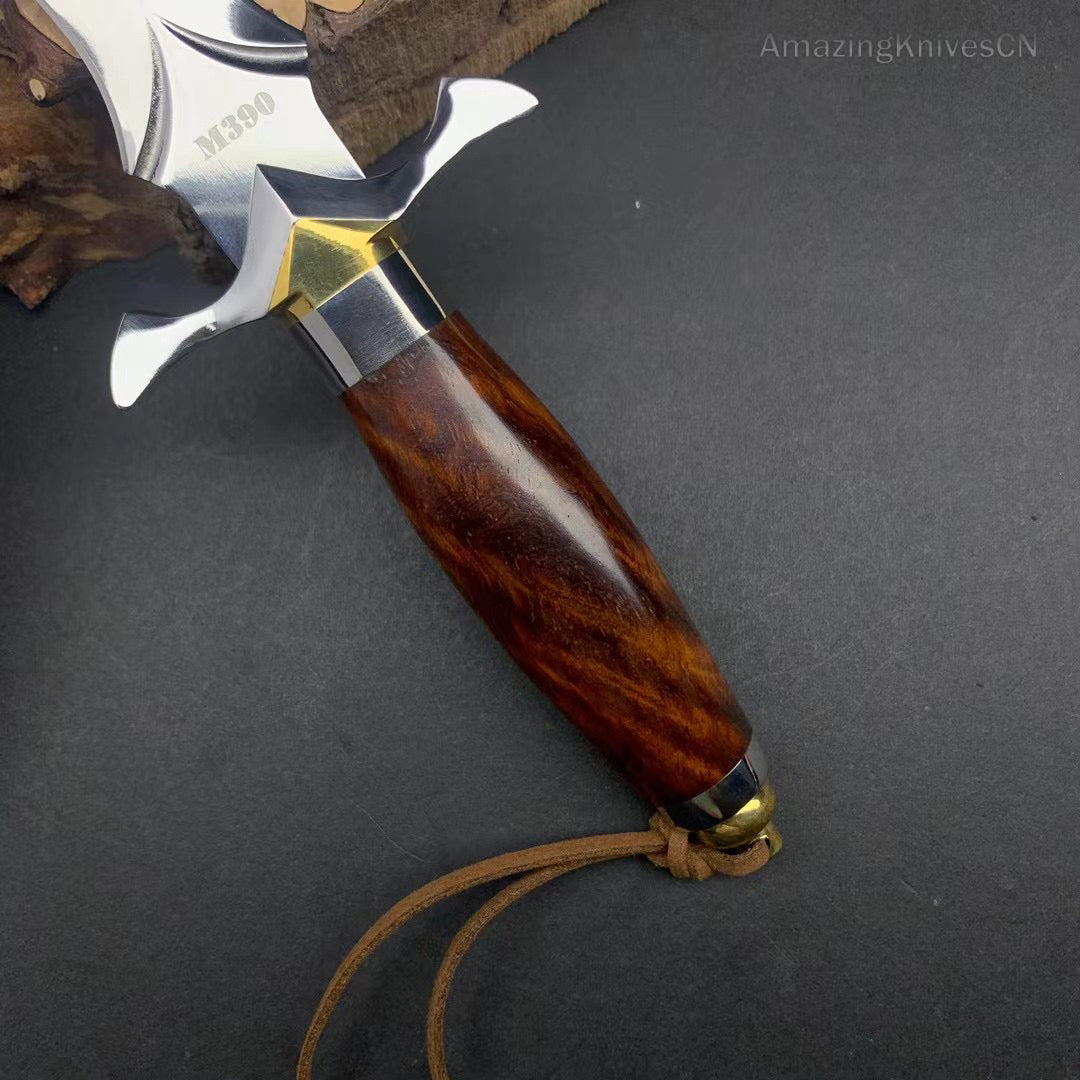 Handmade Dagger M390/Damascus Blade Knife Double Cutting Edge W/ Sheath Wood Edc - AK-HT0613