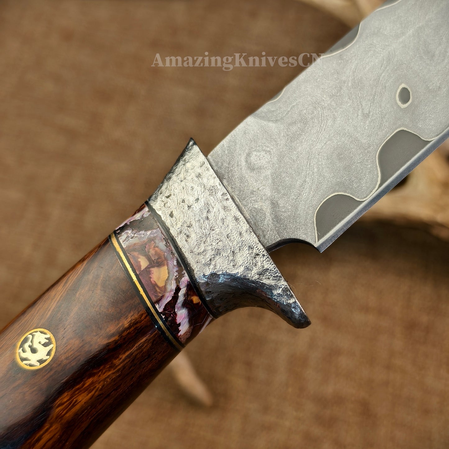 Rare Handforged Damascus Steel Ironwood Straight Hunting Outdoor Knife with Sheath- AK-HT0652-U