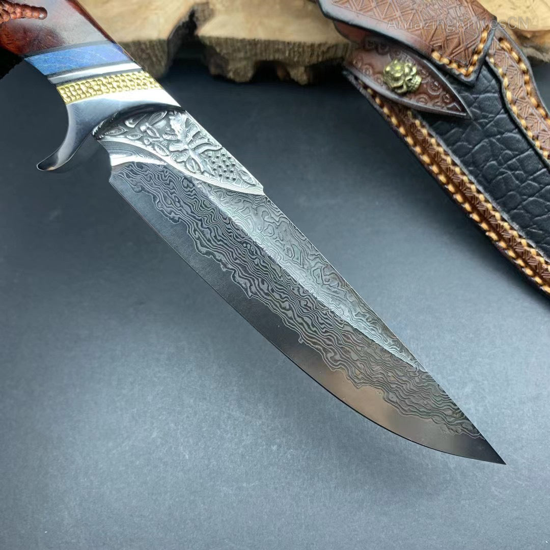 HANDCRAFTED FIXED BLADE JAPANESE VG10 DAMASCUS HUNTING KNIFE -AK-HT0410