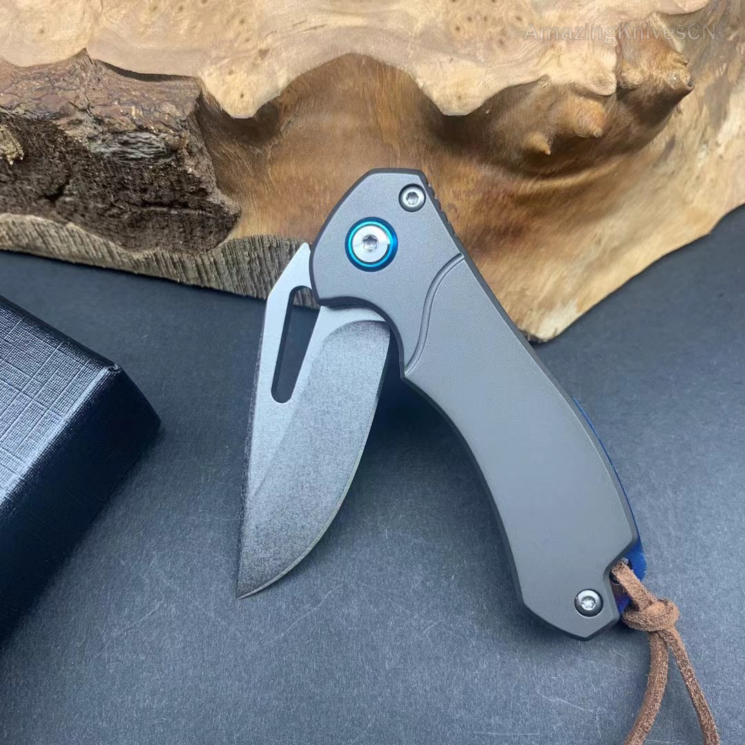 M390 Blade Pocket Knife Titanium Handle with Clip- AK-HT0930