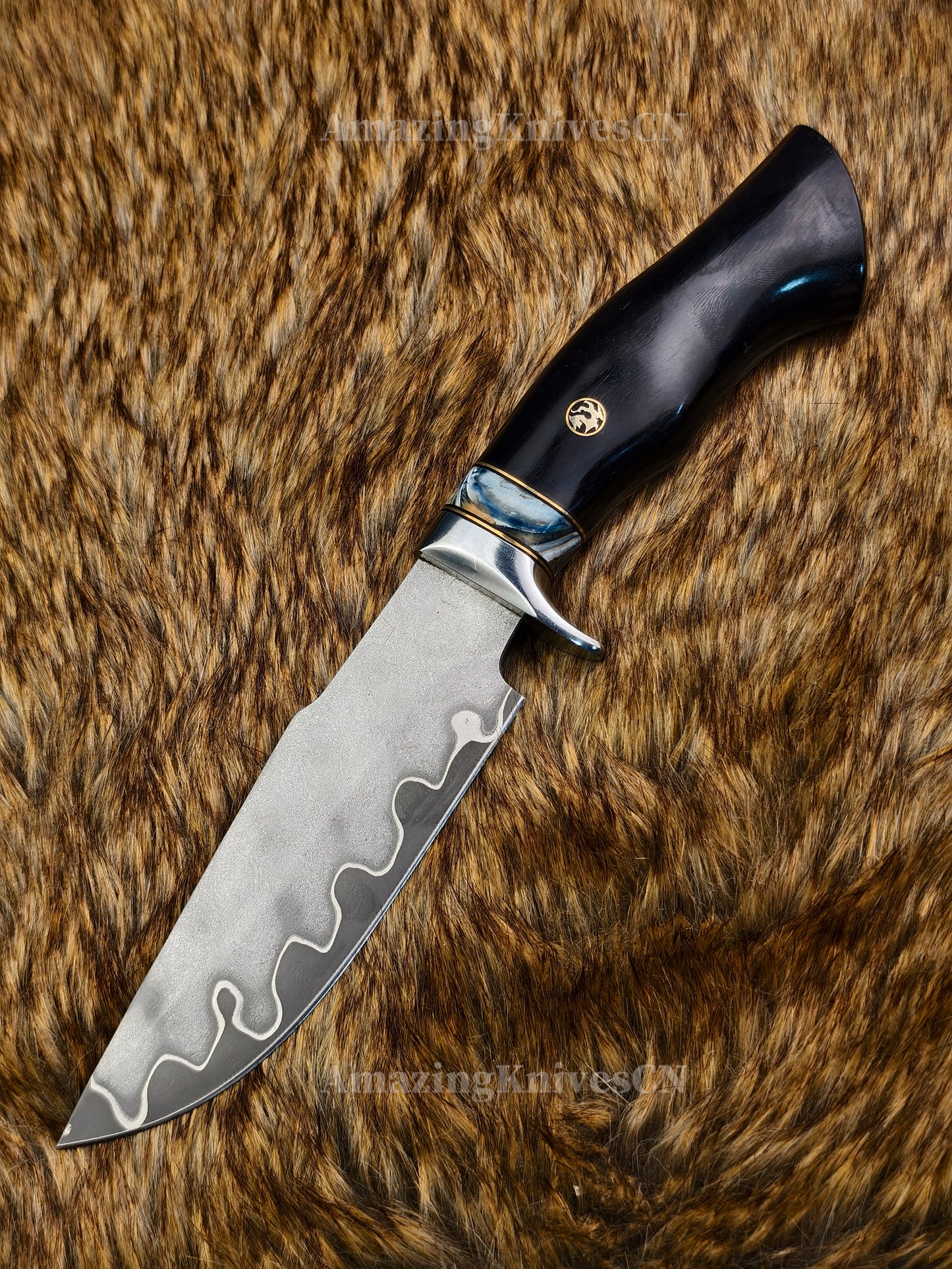 Rare Handforged Damascus Steel Ironwood Straight Hunting Outdoor Knife with Sheath- AK-HT0998