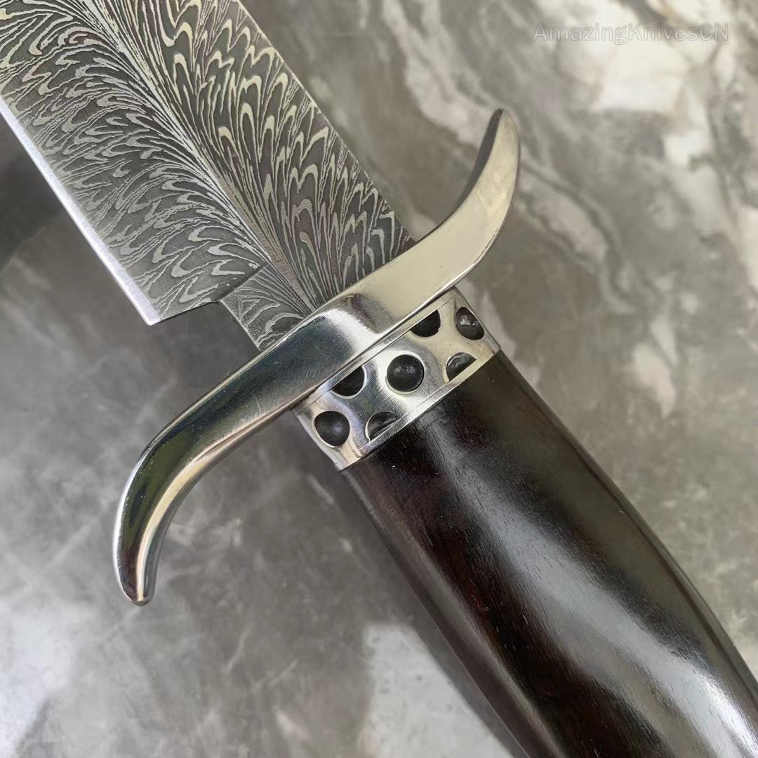 Stainless Steel Hunting Knife Feather Pattern Survival Fixed Blade Bowie - AK-HT0498-B