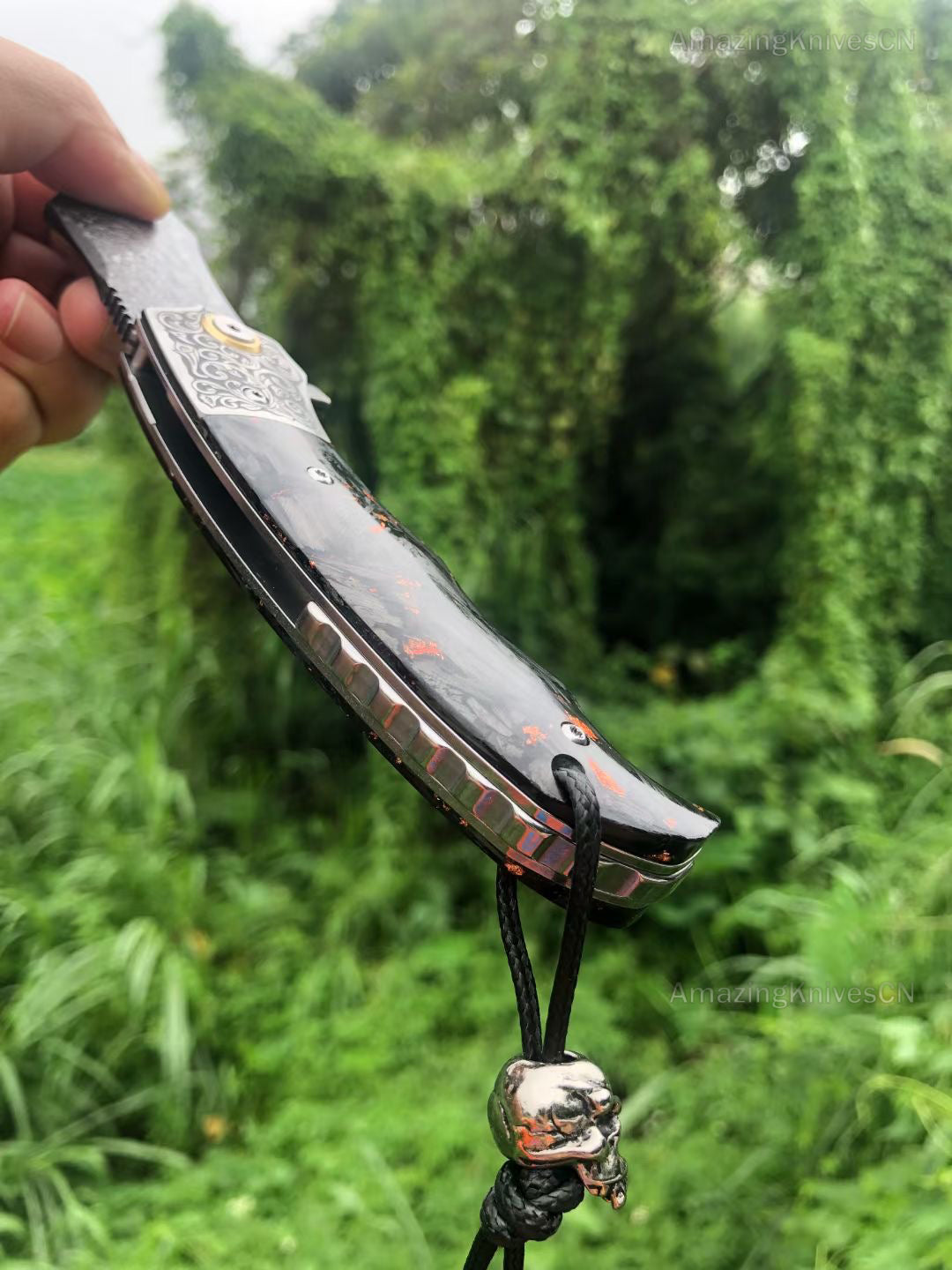 Vg10 Damascus Hunting Survival Folding Pocket Knife Carbon Fiber Ball Bearing - AK-HT0831 -C