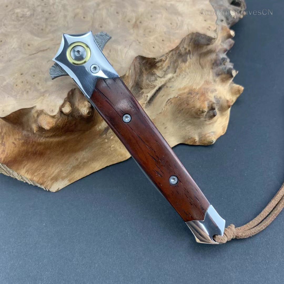 Damascus Steel Flipper Knife Folding Blade Tactical Knife Needle Point - AK-HT0919