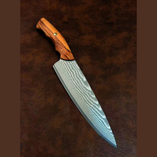 8" VG10 Damascus Chef Knife – Hand-Forged Powder Steel, Olive Wood Handle - AK-DC1042