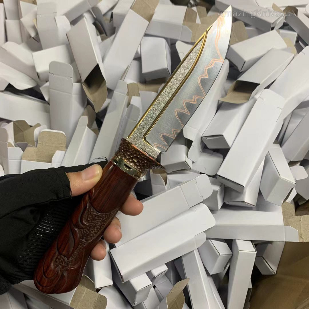 Collectible Handcrafted Copper Damascus Steel Knife Full Tang Desert Ironwood - AK-HT0910-2