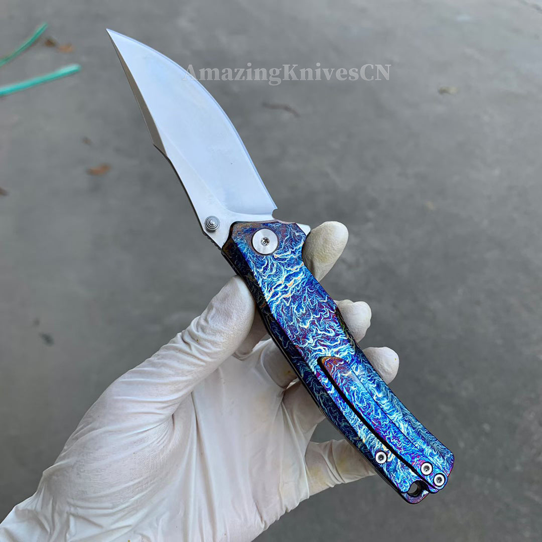 Sandvik 14C28N Steel Steel Pocket Knife TC4 Titanium Handle Ball Bearing with Clip - AK-HT1011