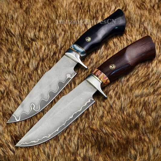 Rare Handforged Damascus Steel Ironwood Straight Hunting Outdoor Knife with Sheath- AK-HT0998