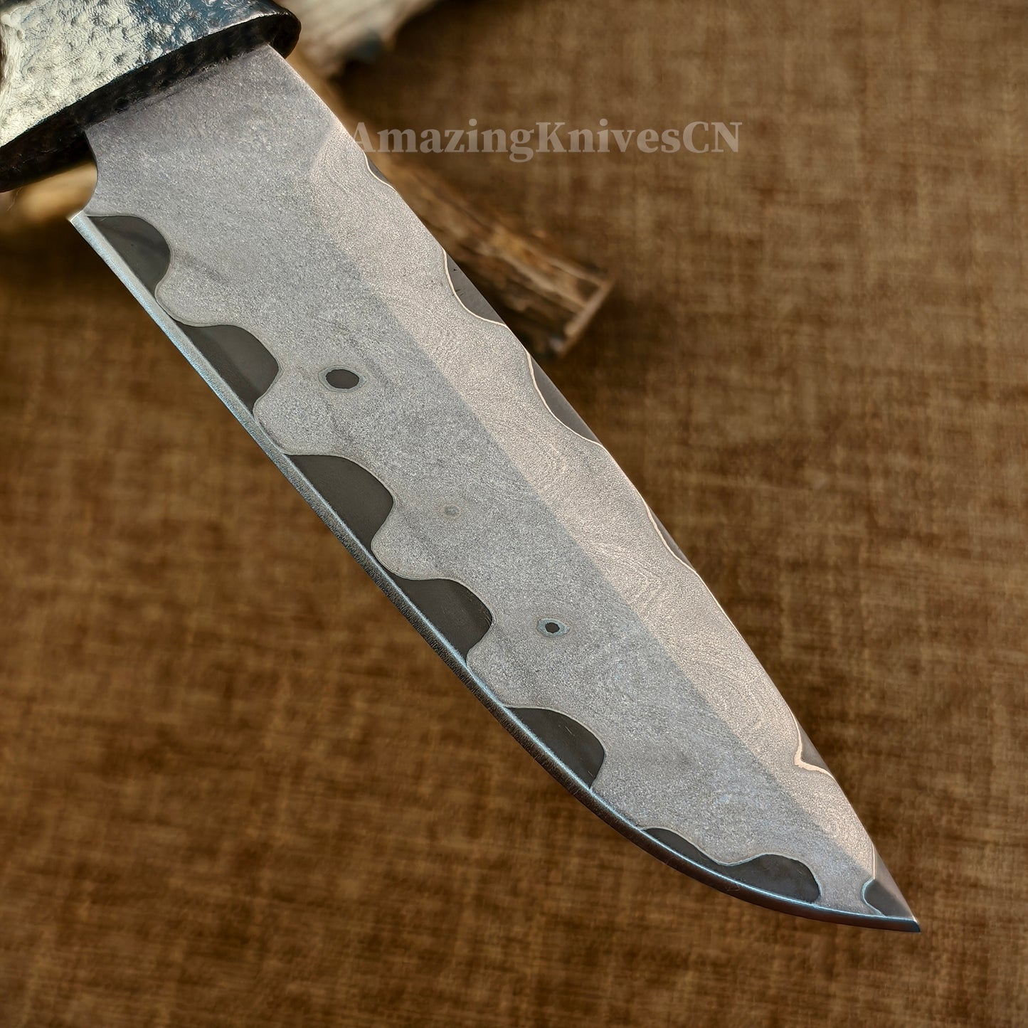 Rare Handforged Damascus Steel Ironwood Straight Hunting Outdoor Knife with Sheath- AK-HT0652-U