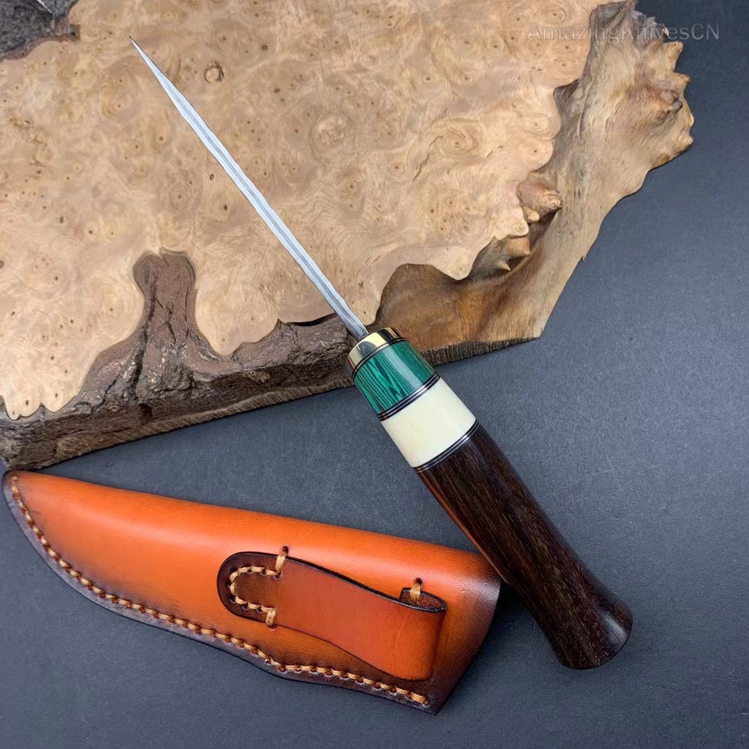 Vg10 Damascus Hunting Knife Fixed Blade Wood Handle with Sheath Camping Survival- AK-HT0367