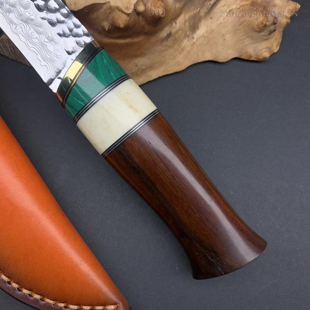 Vg10 Damascus Hunting Knife Fixed Blade Wood Handle with Sheath Camping Survival- AK-HT0367