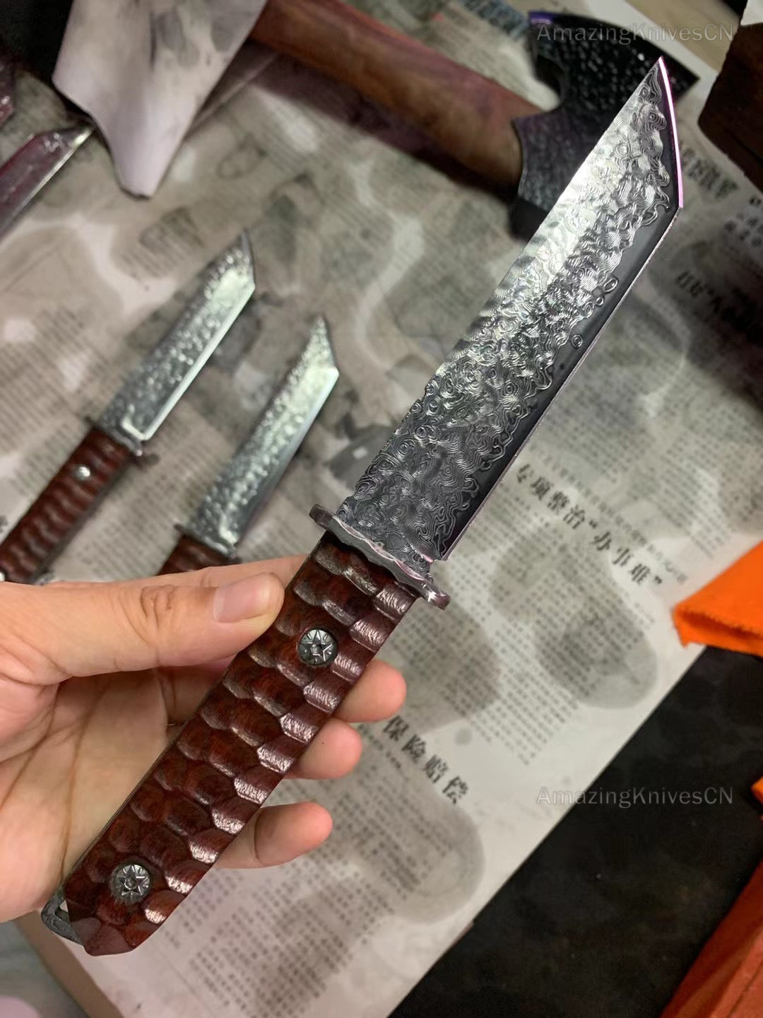 Japanese VG10 Damascus Hunting Knife Katana Knife Samurai Full Tang Sword Tanto - AK-HT0570