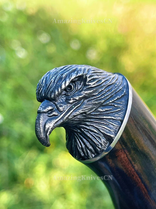 67-Layer Damascus Survival Knife with Ebony Handle and Eagle-Head Pommel - AK-HT1016