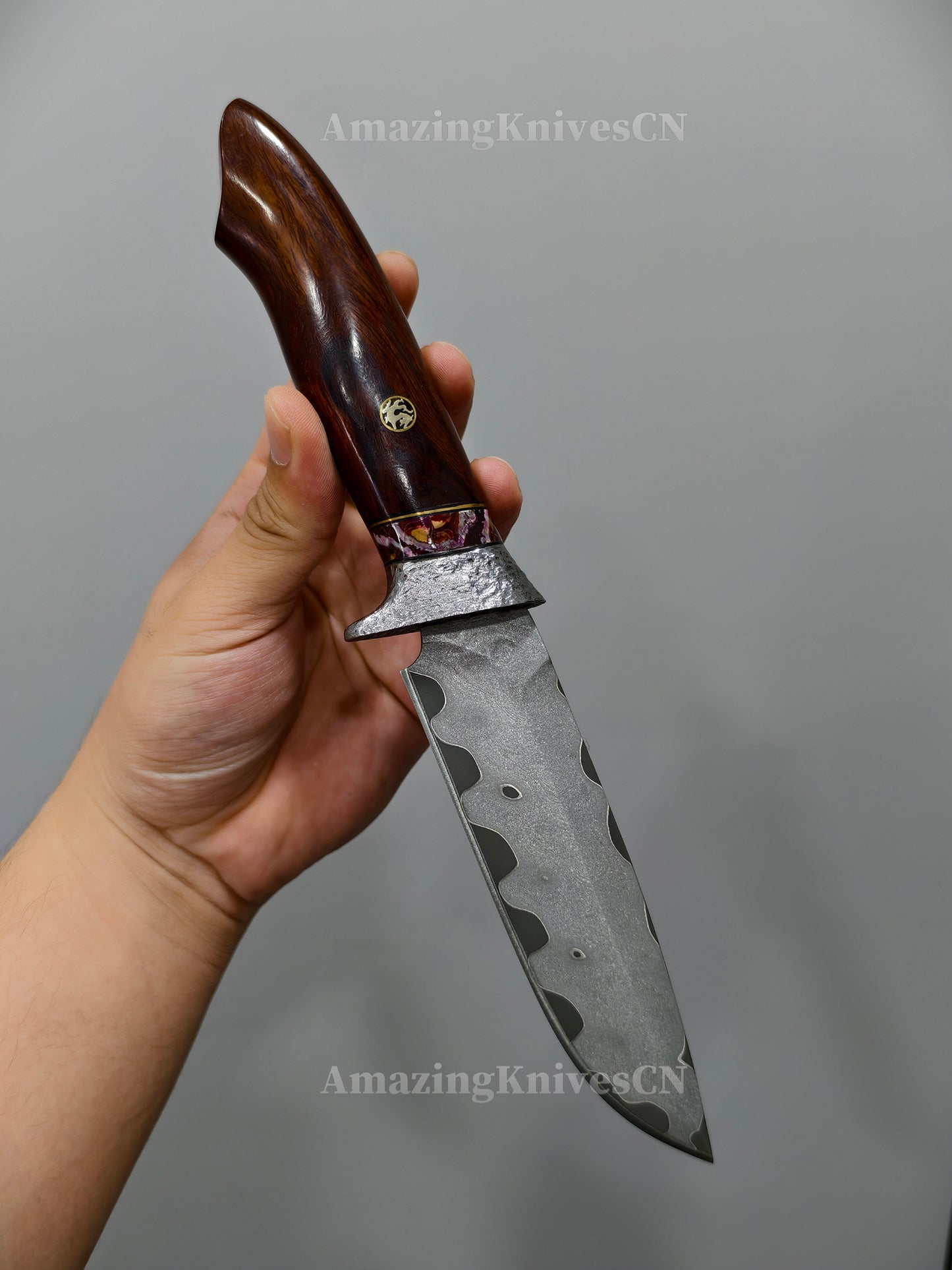 Rare Handforged Damascus Steel Ironwood Straight Hunting Outdoor Knife with Sheath- AK-HT0652-U