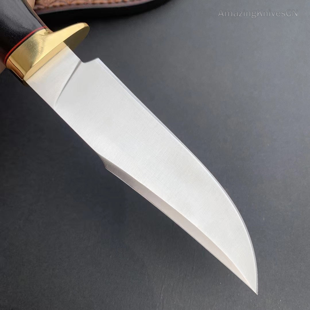 Damascus Hunting Knife Outdoor Survival Knife Purpleheart Wood w/ Leather Sheath - AK-HT0904