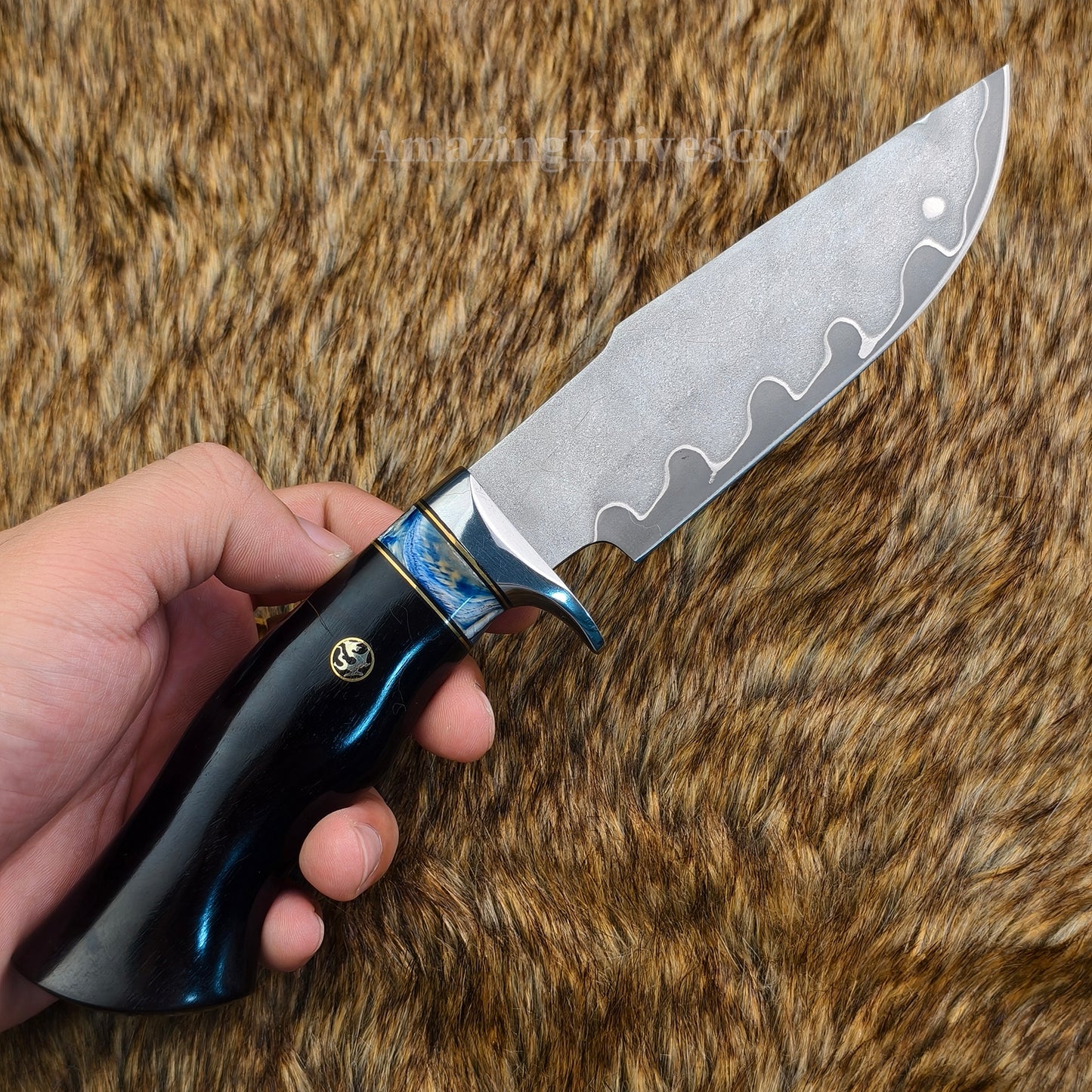 Rare Handforged Damascus Steel Ironwood Straight Hunting Outdoor Knife with Sheath- AK-HT0998