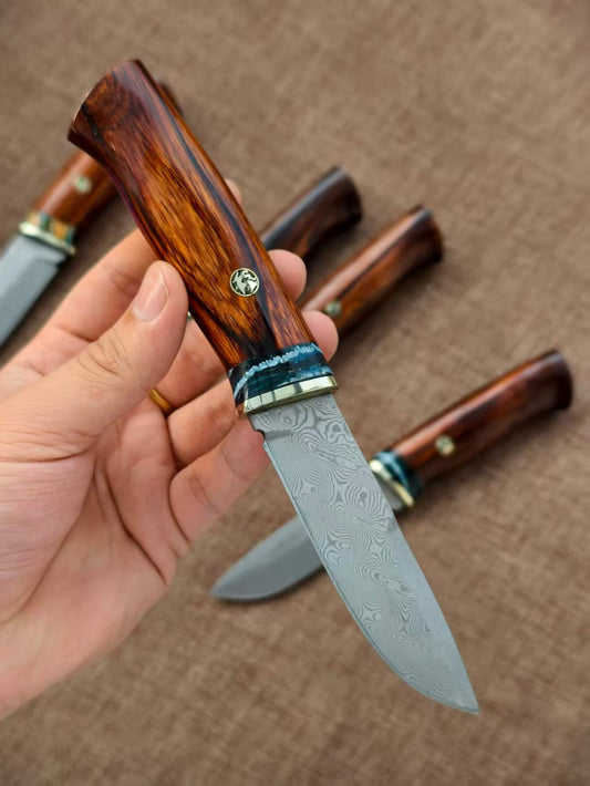 VG10 Damascus Fixed Blade Knife – Rosewood & Mammoth Molar Fossil Handle - AK-HT1051