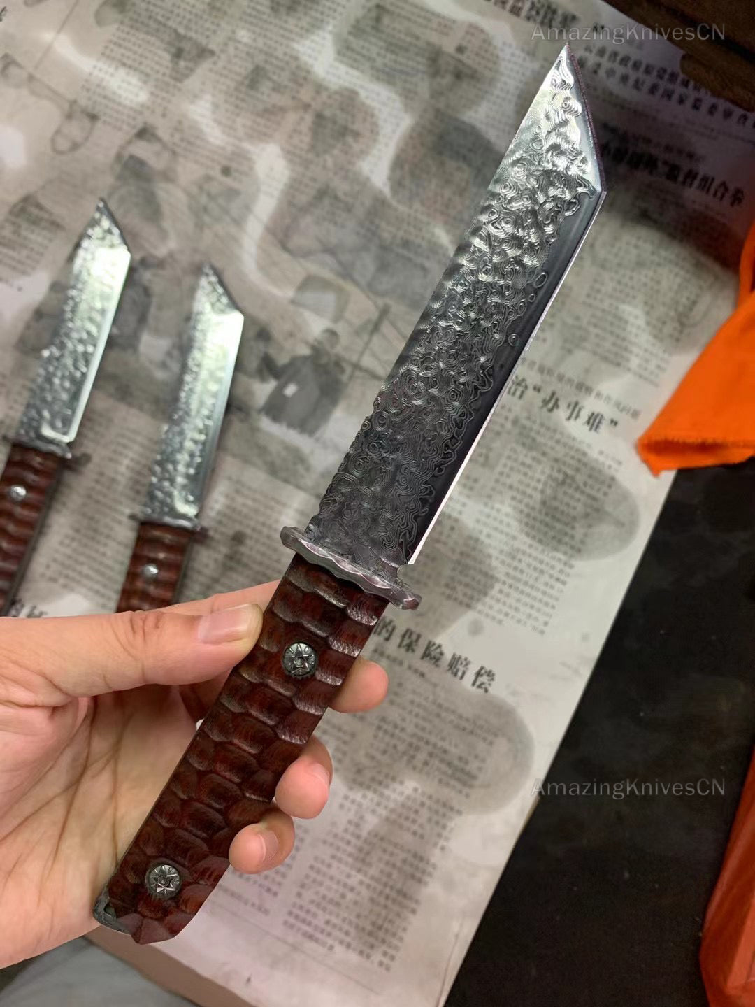 Japanese VG10 Damascus Hunting Knife Katana Knife Samurai Full Tang Sword Tanto - AK-HT0570