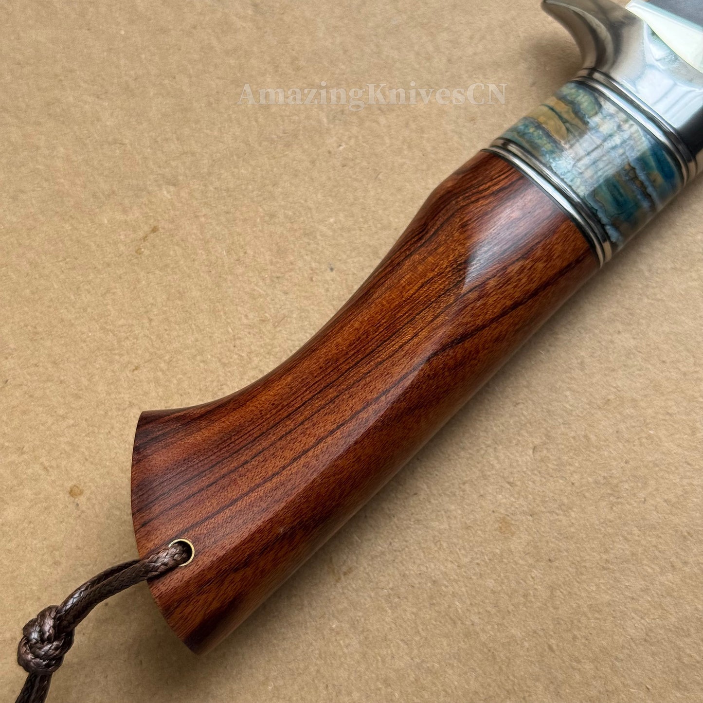 Handcrafted Wootz Steel Fixed Blade Bowie Collectible Knife Desert Ironwood Handle with Leather Sheath - AK-HT0957