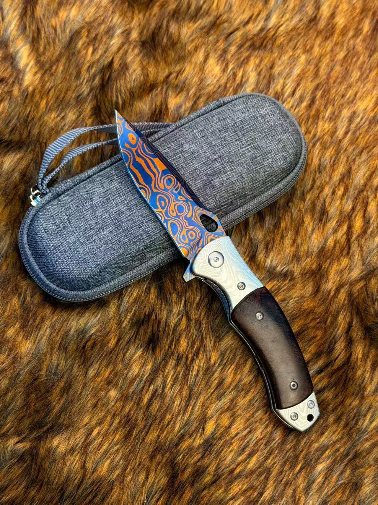 Hand-Forged Damascus Folding Knife Pocket Knife Ball Bearings - AK-HT1048