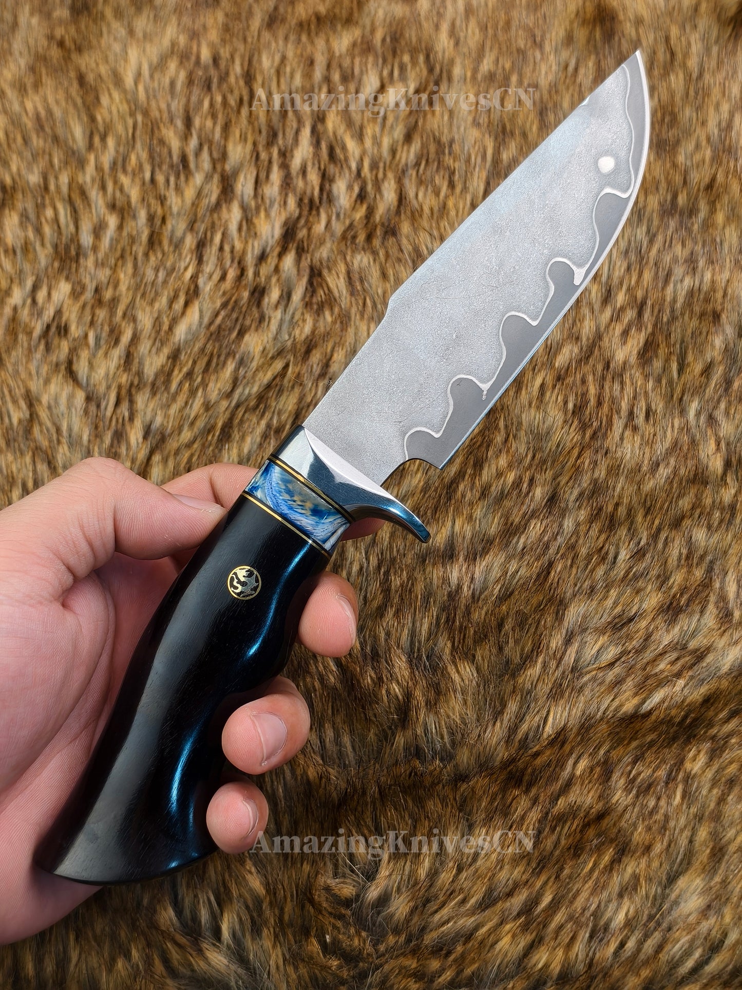 Rare Handforged Damascus Steel Ironwood Straight Hunting Outdoor Knife with Sheath- AK-HT0998