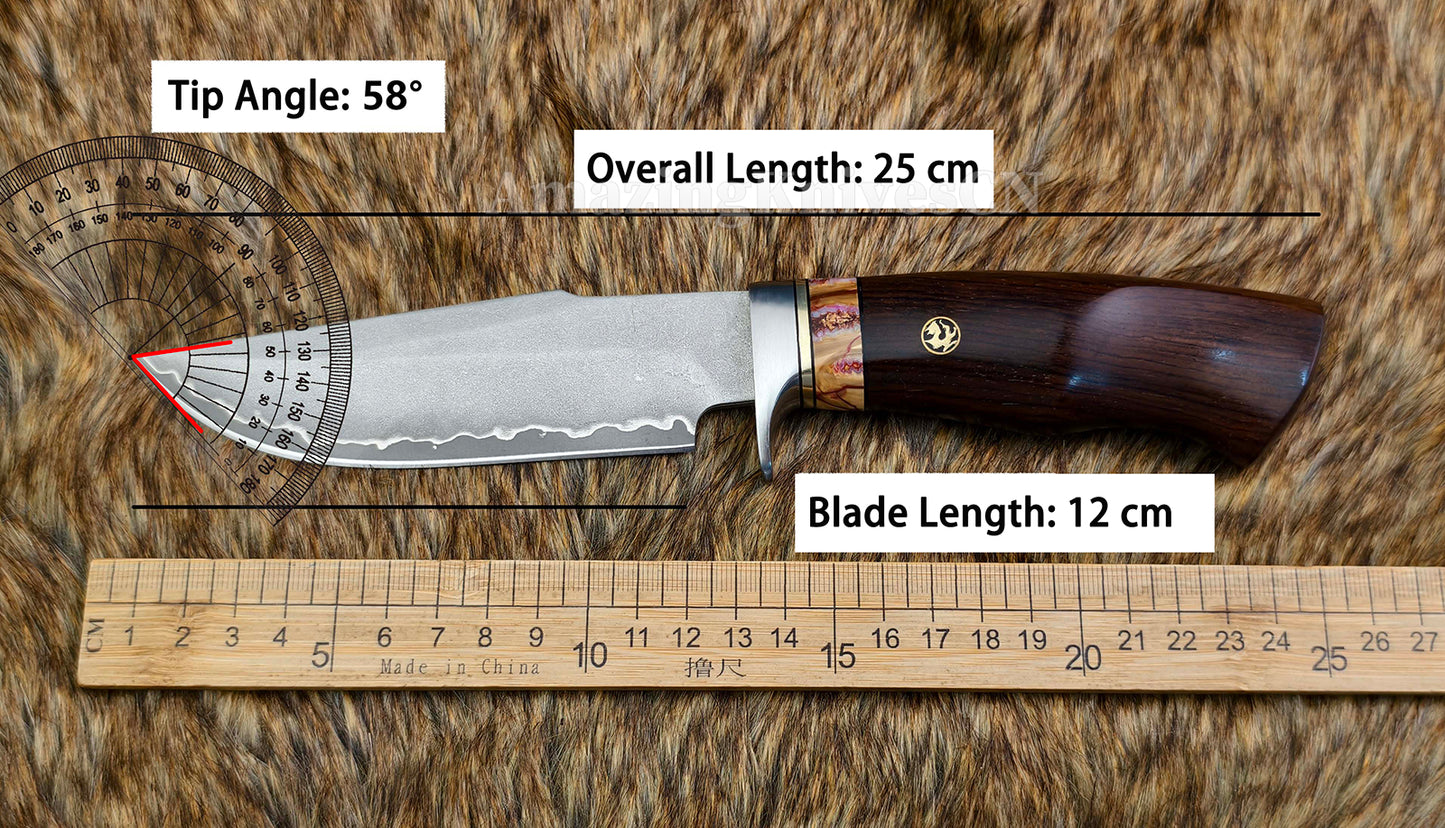 Rare Handforged Damascus Steel Ironwood Straight Hunting Outdoor Knife with Sheath- AK-HT0998