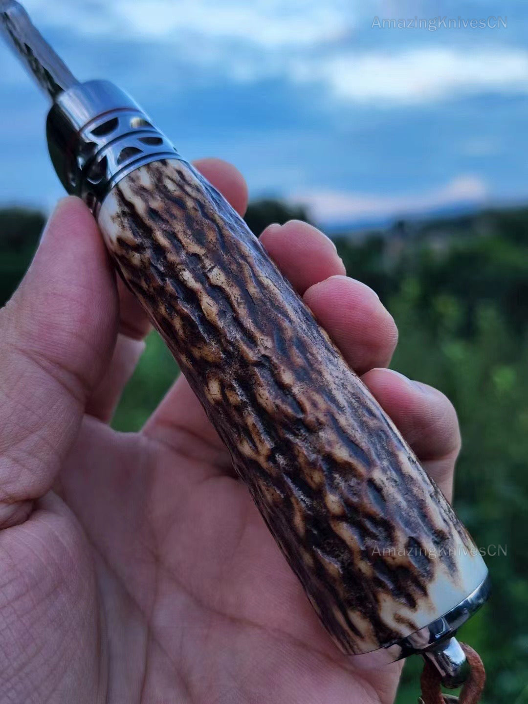 VG10 Damascus Survival knife Bowie Knife Hunting Knife Fixed Blade Stag Antler Sheath - AK-HT0915