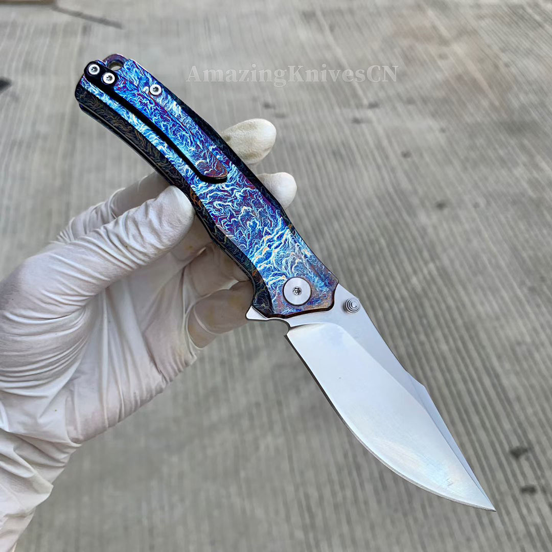 Sandvik 14C28N Steel Steel Pocket Knife TC4 Titanium Handle Ball Bearing with Clip - AK-HT1011