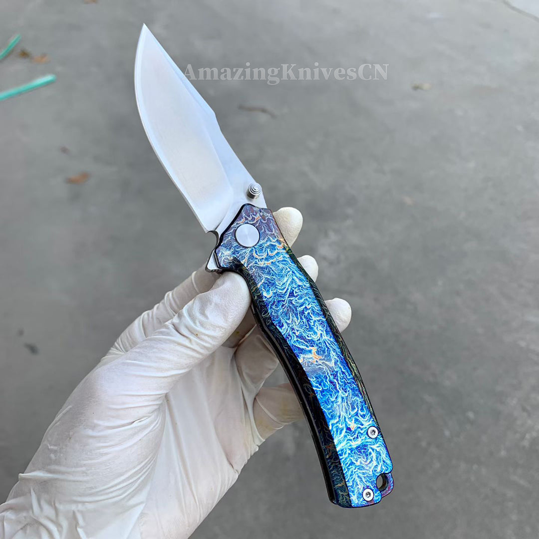 Sandvik 14C28N Steel Steel Pocket Knife TC4 Titanium Handle Ball Bearing with Clip - AK-HT1011