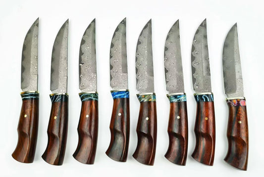 Premium Handmade Damascus Bowie Knife with Mammoth Molar Fossil & Rosewood Handle - AK-HT1049