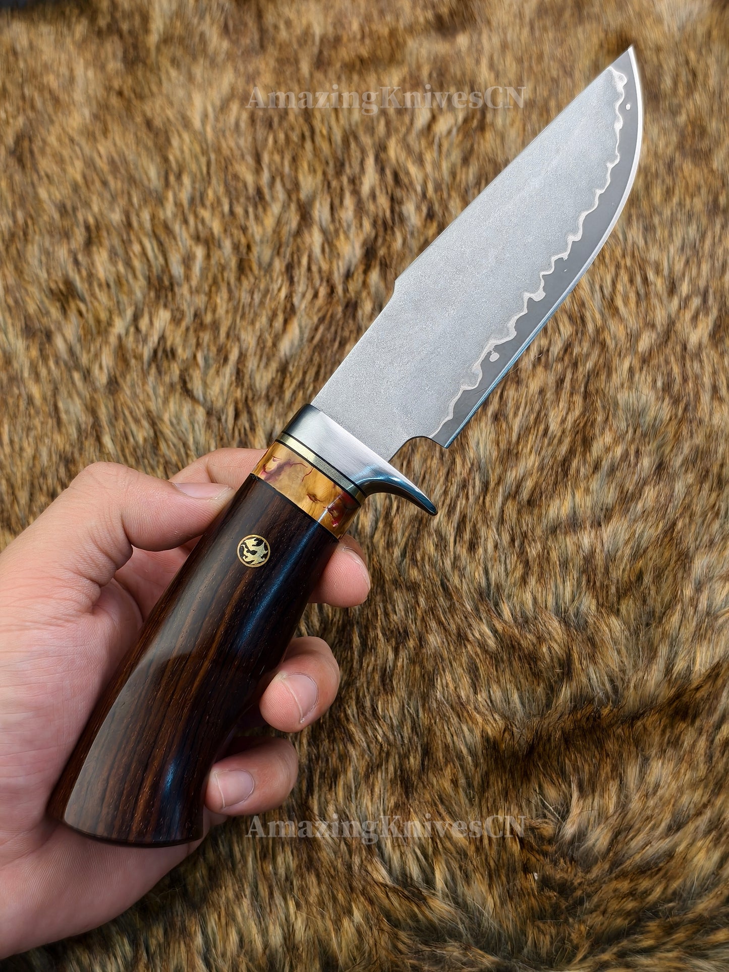Rare Handforged Damascus Steel Ironwood Straight Hunting Outdoor Knife with Sheath- AK-HT0998
