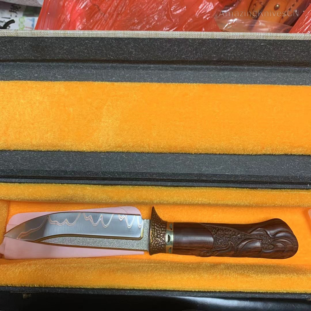 Collectible Handcrafted Copper Damascus Steel Knife Full Tang Desert Ironwood - AK-HT0910-2