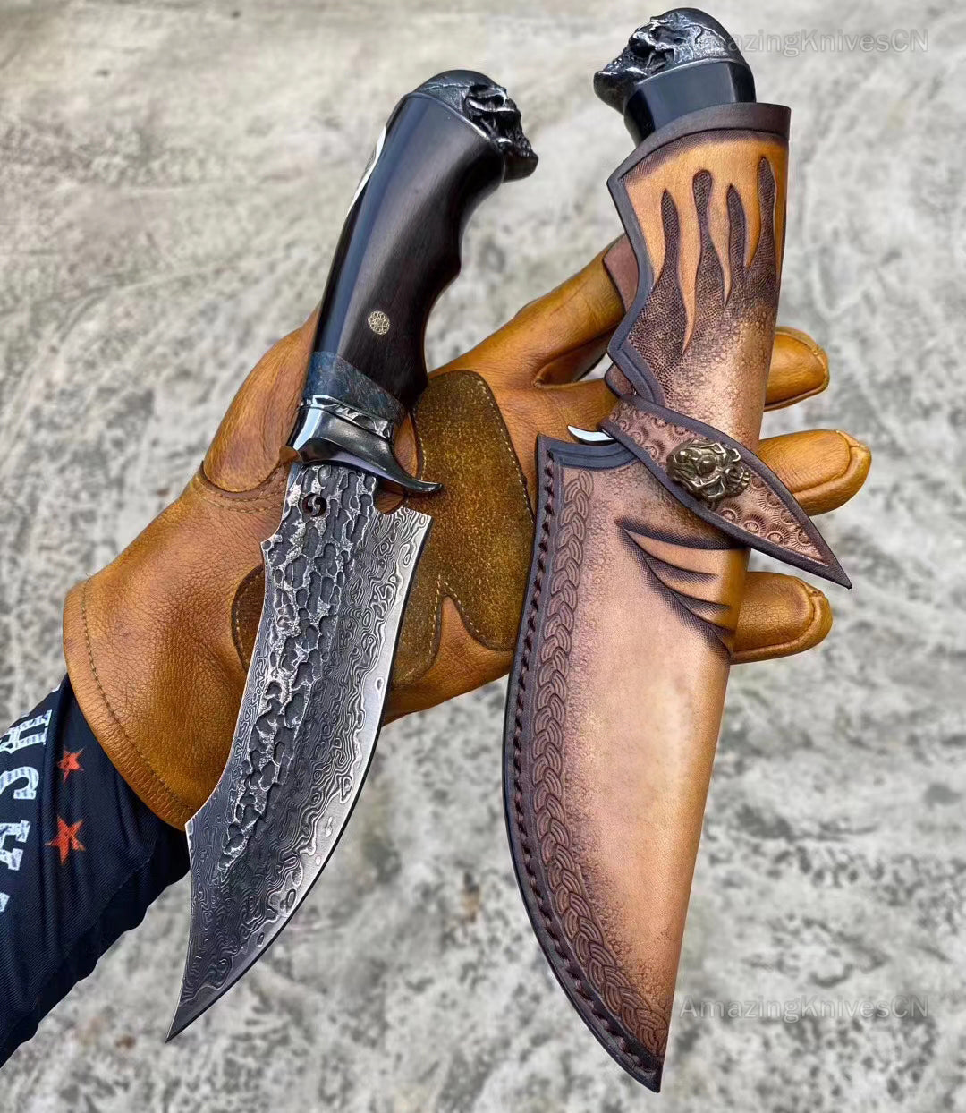 VG10 Hunting Knife Damascus Steel Bowie Survival Knife Full Tang Bushcraft Ebony -AK-HT0680