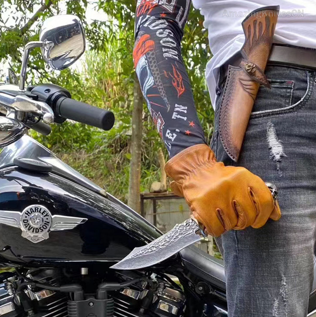 VG10 Hunting Knife Damascus Steel Bowie Survival Knife Full Tang Bushcraft Ebony -AK-HT0680