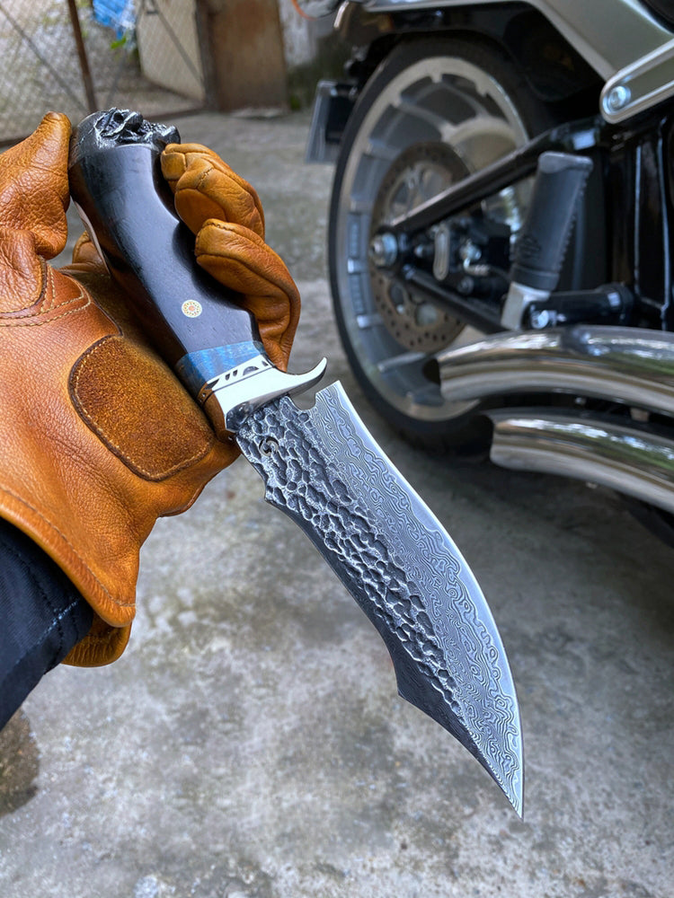 VG10 Hunting Knife Damascus Steel Bowie Survival Knife Full Tang Bushcraft Ebony -AK-HT0680