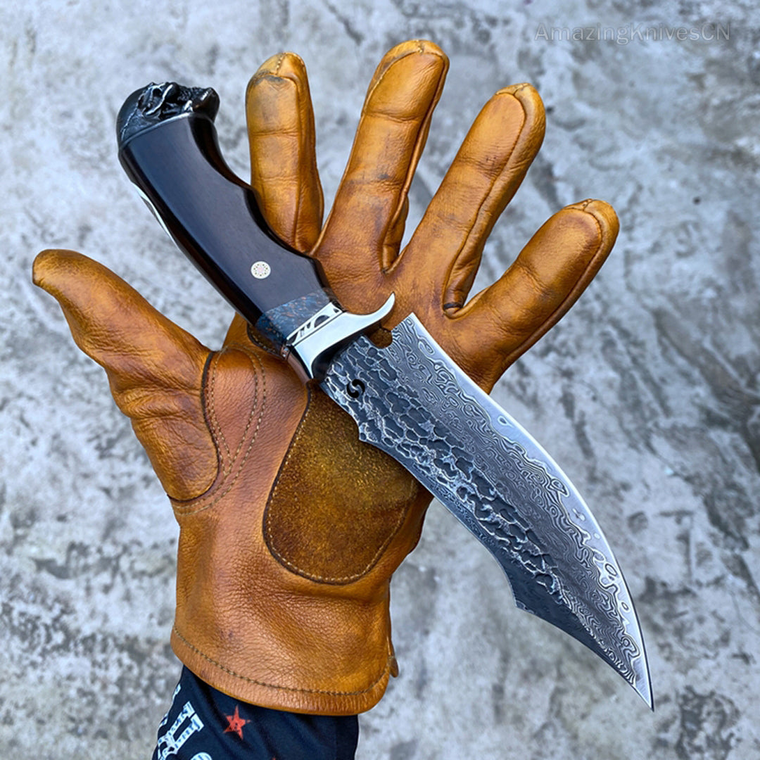 VG10 Hunting Knife Damascus Steel Bowie Survival Knife Full Tang Bushcraft Ebony -AK-HT0680